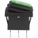 Выключатель клавишный 250V 6А (3с) ON-OFF зеленый  с подсветкой  Mini ВЛАГОЗАЩИТА REXANT (36-2178) 
