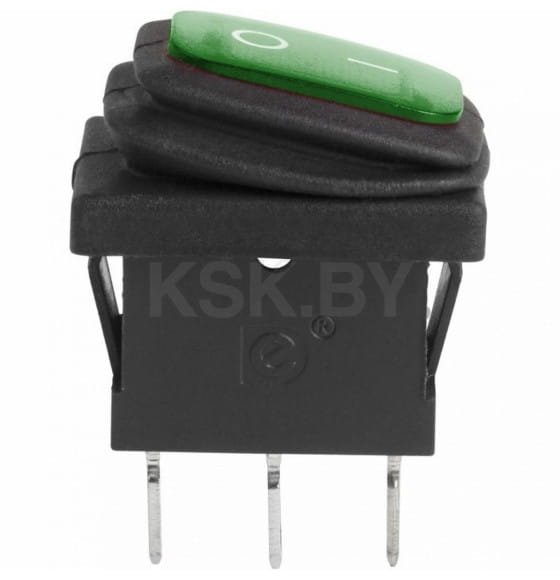 Выключатель клавишный 250V 6А (3с) ON-OFF зеленый  с подсветкой  Mini ВЛАГОЗАЩИТА REXANT (36-2178) 