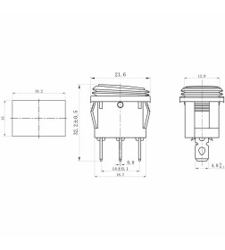 Выключатель клавишный 250V 6А (3с) ON-OFF зеленый  с подсветкой  Mini ВЛАГОЗАЩИТА REXANT