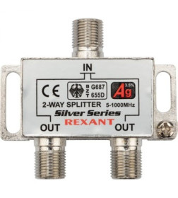 Делитель антенный F-типа на 2 TV + F-разъемы, 5-1000 МГц REXANT 06-0045-B