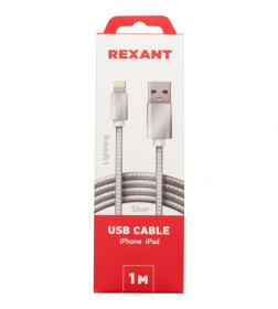 Кабель USB-Lightning 1 м серебристая нейлоновая оплетка REXANT