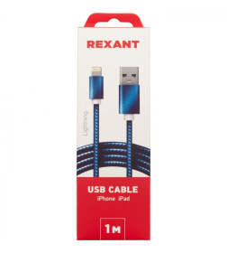 Кабель USB-Lightning 1 м синяя нейлоновая оплетка REXANT