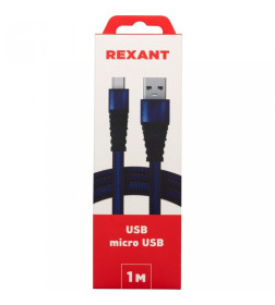 Кабель USB-micro USB 1 м плоский, джинсовая оплетка REXANT