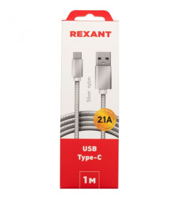 Кабель USB-Type-C 1 м 2 A серебристая нейлоновая оплетка REXANT