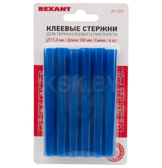 Клеевые стержни d=11,3 мм, L=100 мм, синие (упак. 6 шт.) REXANT (09-1227) 