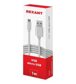 USB кабель microUSB длинный штекер 1М белый REXANT