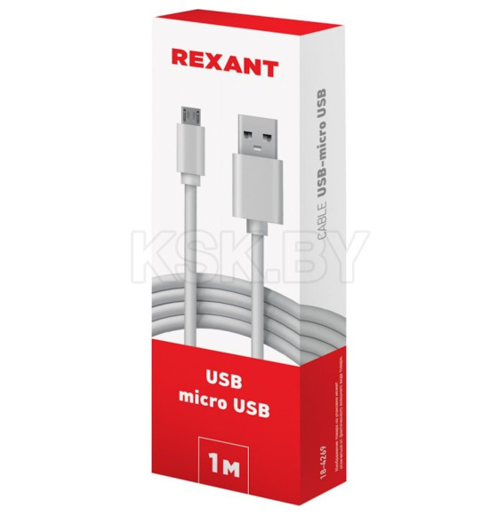 USB кабель microUSB длинный штекер 1М белый REXANT (18-4269) 