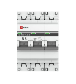 Автоматический выключатель 3P 6А (В) 4,5kA ВА 47-63 EKF PROxima