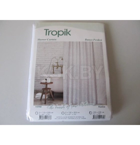 Штора для ванной комнаты из 100% полиэстера без колец Tropik 180х200 3182 MARBLE (3182 MARBLE) 