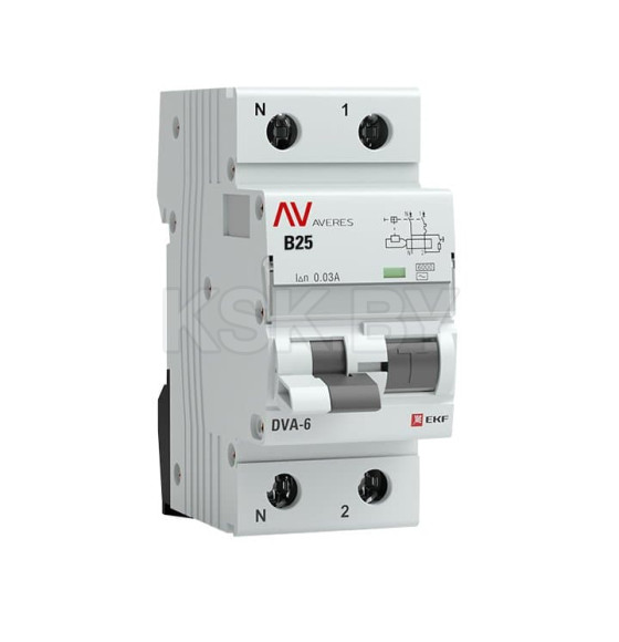 Дифференциальный автомат DVA-6 1P+N 25А (B) 30мА (AC) 6кА EKF AVERES (rcbo6-1pn-25B-30-ac-av) 