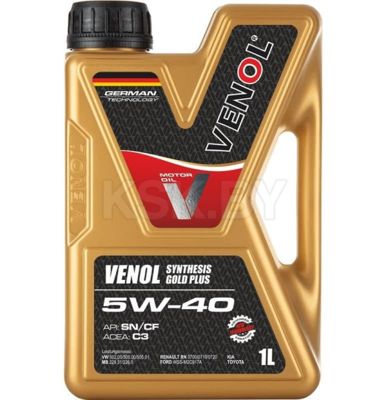 Масло моторное синтетическое Venol GOLD PLUS SN CF SAE 5W-40 1л. (217001VE) 