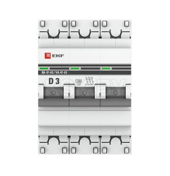 Автоматический выключатель 3P 3А (D) 4,5kA ВА 47-63 EKF PROxima (mcb4763-3-03D-pro) 