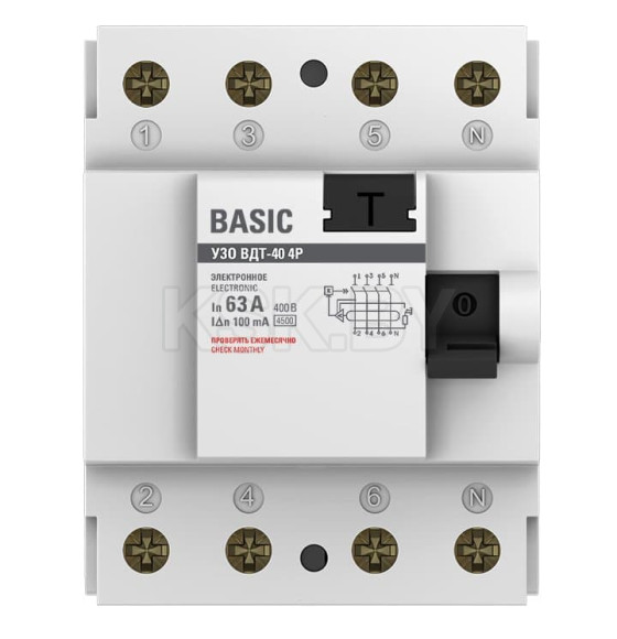 Устройство защитного отключения УЗО ВДТ-40 4P 63А/100мА (электронное)  Basic (elcb-4-63-100e-sim) 