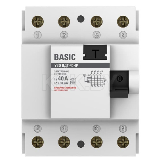 Устройство защитного отключения УЗО ВДТ-40 4P 40А/ 30мА (электронное)  Basic (elcb-4-40-30e-sim) 