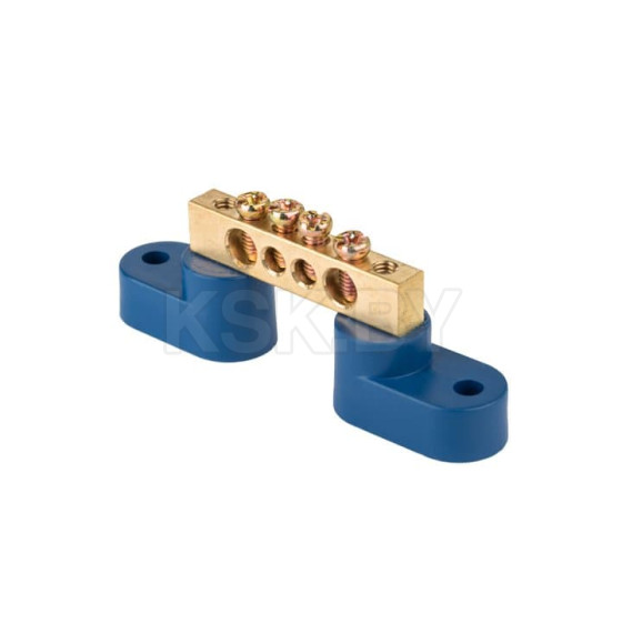 Шина "0" N (8х12мм) 4 отверстия латунь 2 синих угловых изолятора EKF PROxima (sn0-125-04-2) 