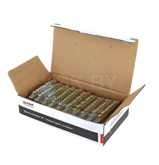 Шина "0" N (6х9мм) 8 отверстий латунь 2 синих угловых изолятора EKF PROxima (sn0-63-08-2) 