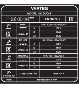 Сварочный полуавтомат Varteg 180 DUO-S