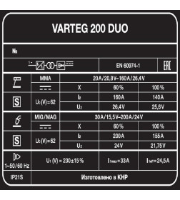 Сварочный полуавтомат Varteg 200 DUO