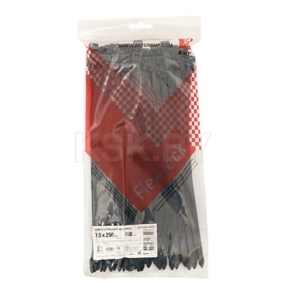 Хомут P6.6 стандартный (ч), 7.6x250 (100шт) FlexLock PROxima (plc-fl-ctsb-7.6x250) 