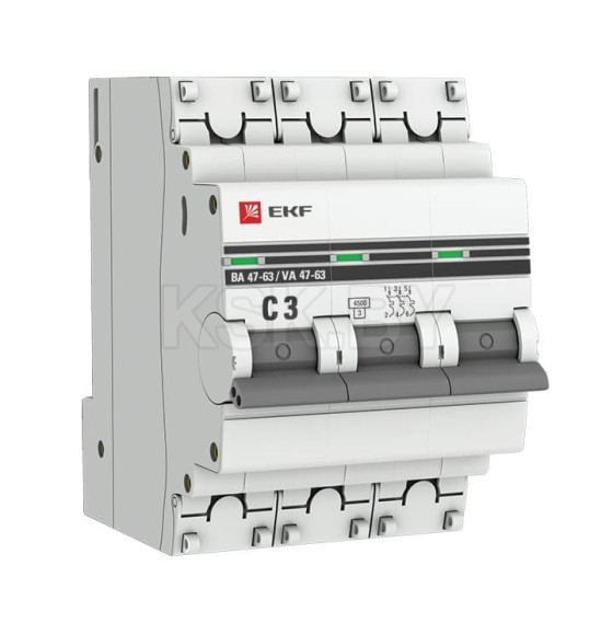 Автоматический выключатель 3P 3А (C) 4,5kA ВА 47-63 EKF PROxima (mcb4763-3-03C-pro) 