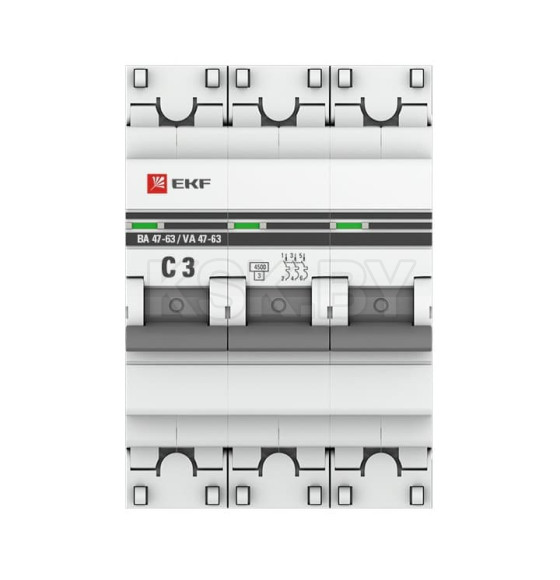 Автоматический выключатель 3P 3А (C) 4,5kA ВА 47-63 EKF PROxima (mcb4763-3-03C-pro) 