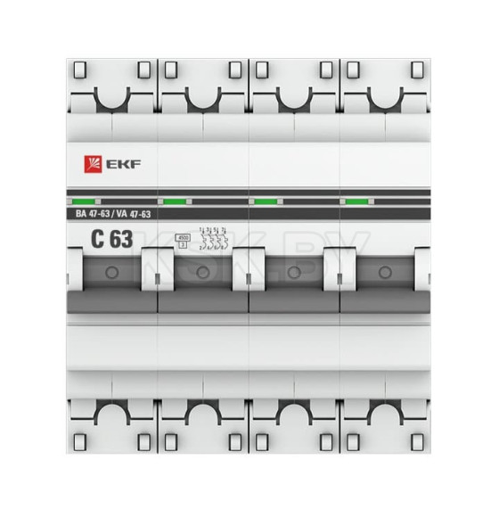 Автоматический выключатель 4P 63А (C) 4,5kA ВА 47-63 EKF PROxima (mcb4763-4-63C-pro) 