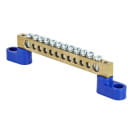 Шина "0" N (6х9мм) 12 отверстий латунь 2 синих угловых изолятора EKF PROxima (sn0-63-12-2) 