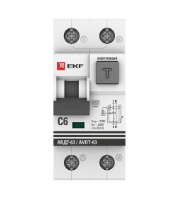 Дифференциальный автомат АВДТ-63 6А/30мА (характеристика С, электронный, тип А) 6кА EKF PROxima