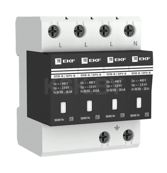 Ограничитель импульсных напряжений ОПВ-B/4P In 30кА 440В с сигн. EKF PROxima (opv-b4) 