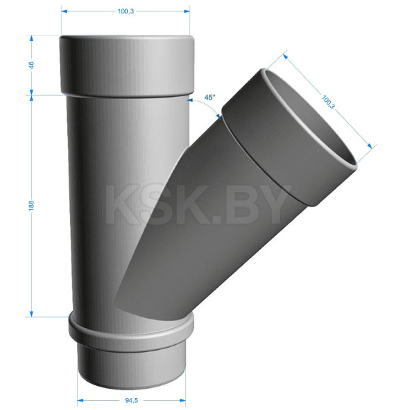 Тройник трубы 45° Docke Lux Графит ПВХ