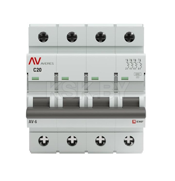 Выключатель автоматический AV-6 4P 20A (C) 6kA EKF AVERES (mcb6-4-20C-av) 