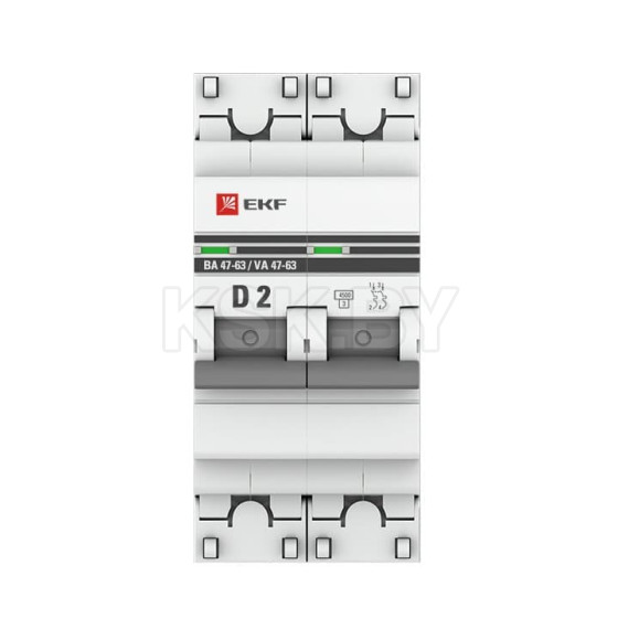 Автоматический выключатель 2P 2А (D) 4,5kA ВА 47-63 EKF PROxima (mcb4763-2-02D-pro) 