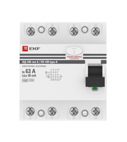 Устройство Защитного Отключения ВД-100 4P 63А/ 30мА (электр, тип А) EKF PROxima