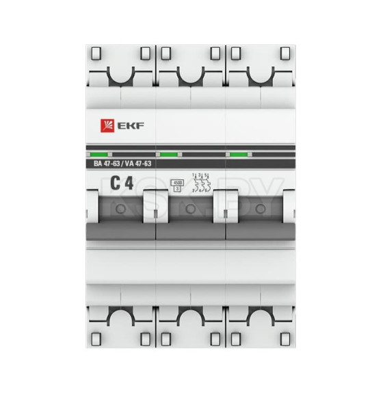 Автоматический выключатель 3P 4А (C) 4,5kA ВА 47-63 EKF PROxima (mcb4763-3-04C-pro) 