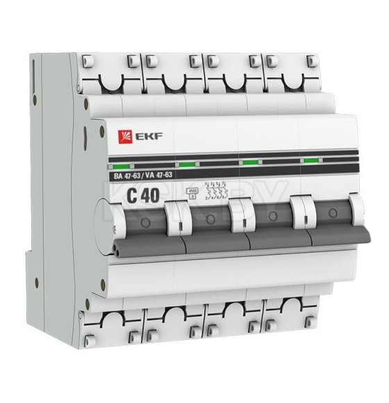 Автоматический выключатель 4P 40А (C) 4,5kA ВА 47-63 EKF PROxima (mcb4763-4-40C-pro) 