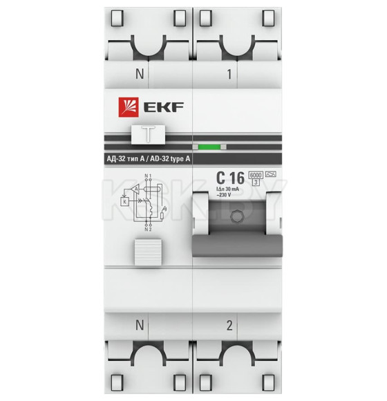 Дифференциальный автомат АД-32 1P+N 16А/30мА (хар. C, A, электронный, защита 270В) 6кА EKF PROxima (DA32-6-16-30-a-pro) 