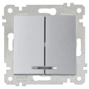 Выключатель 2-кл с подсветкой, пруж. зажимы, нерж. сталь Rita, Mutlusan (2200-426-0182) 