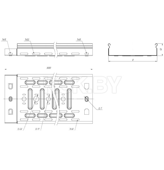 Лоток перфорированный 50х150х3000-0,55 мм EKF (L5015001-0,55) 