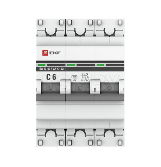 Автоматический выключатель 3P 6А (C) 4,5kA ВА 47-63 EKF PROxima (mcb4763-3-06C-pro) 