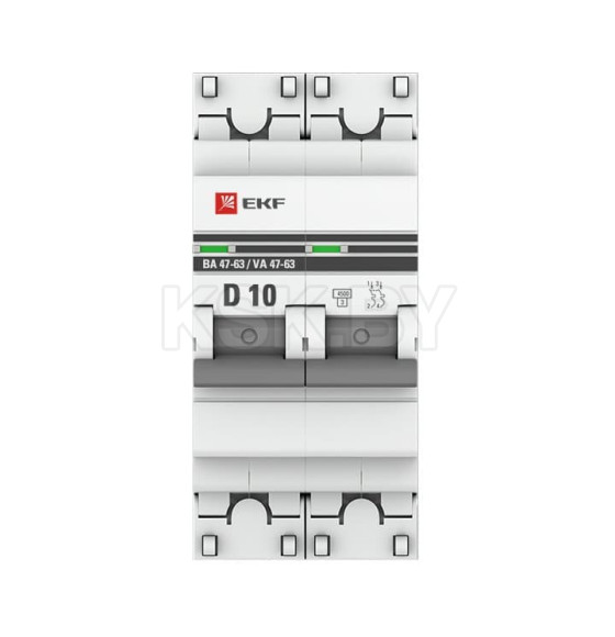 Автоматический выключатель 2P 10А (D) 4,5kA ВА 47-63 EKF PROxima (mcb4763-2-10D-pro) 