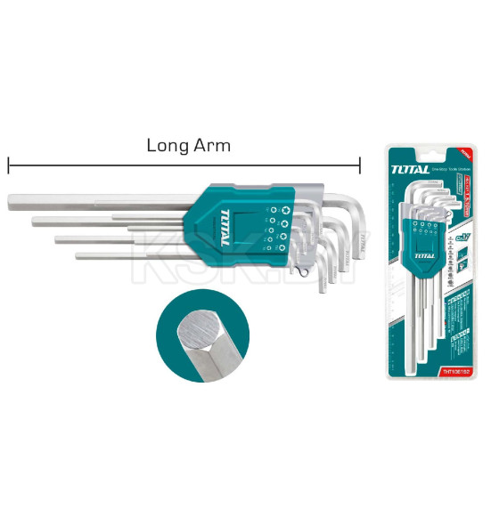 Набор ключей шестигранных 1,5-10 мм длинных TOTAL THT106192 (9 шт) (THT106192) 
