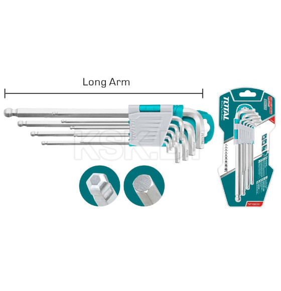 Набор ключей шестигранных со сферической головкой 1,5-10 мм длинных TOTAL THT106291 (9 шт) (THT106291) 