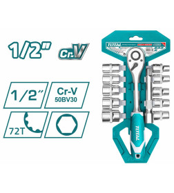 Набор головок с воротком 1/2" TOTAL THT141121 (12 предметов)