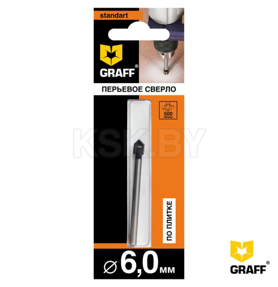 Сверло перьевое по плитке 6×70 Standart GRAFF (800662) 