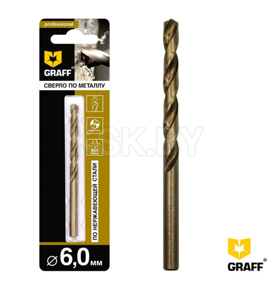 Сверло по нерж.стали 6,0 мм Р6М5К5 GRAFF (746093)