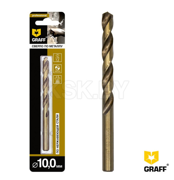 Сверло по нерж.стали10,0 мм Р6М5К5 GRAFF (74100133)