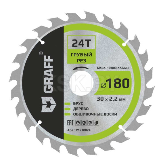 Диск пильный по дереву 180х1,4/2,2х30/25,4/20/16х24Т черновая обработка GRAFF (21218024) 