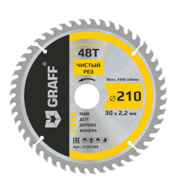 Диск пильный по дереву  210х1,4/2,2х30/25,4/20/16х48Т чистовая обработка GRAFF
