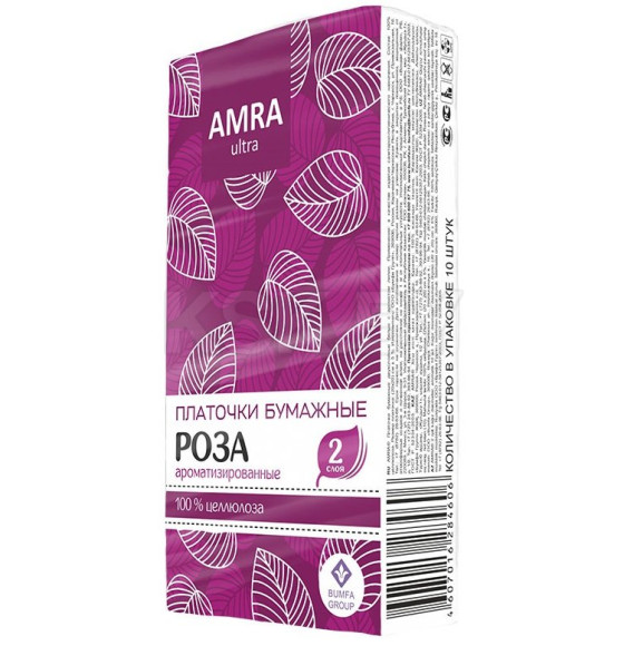 Платочки бумажные AMRA с ароматом розы 10шт (4583)