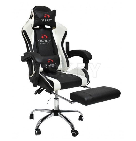 Вибромассажное кресло Calviano AVANTI ULTIMATO black/white/black с подножкой